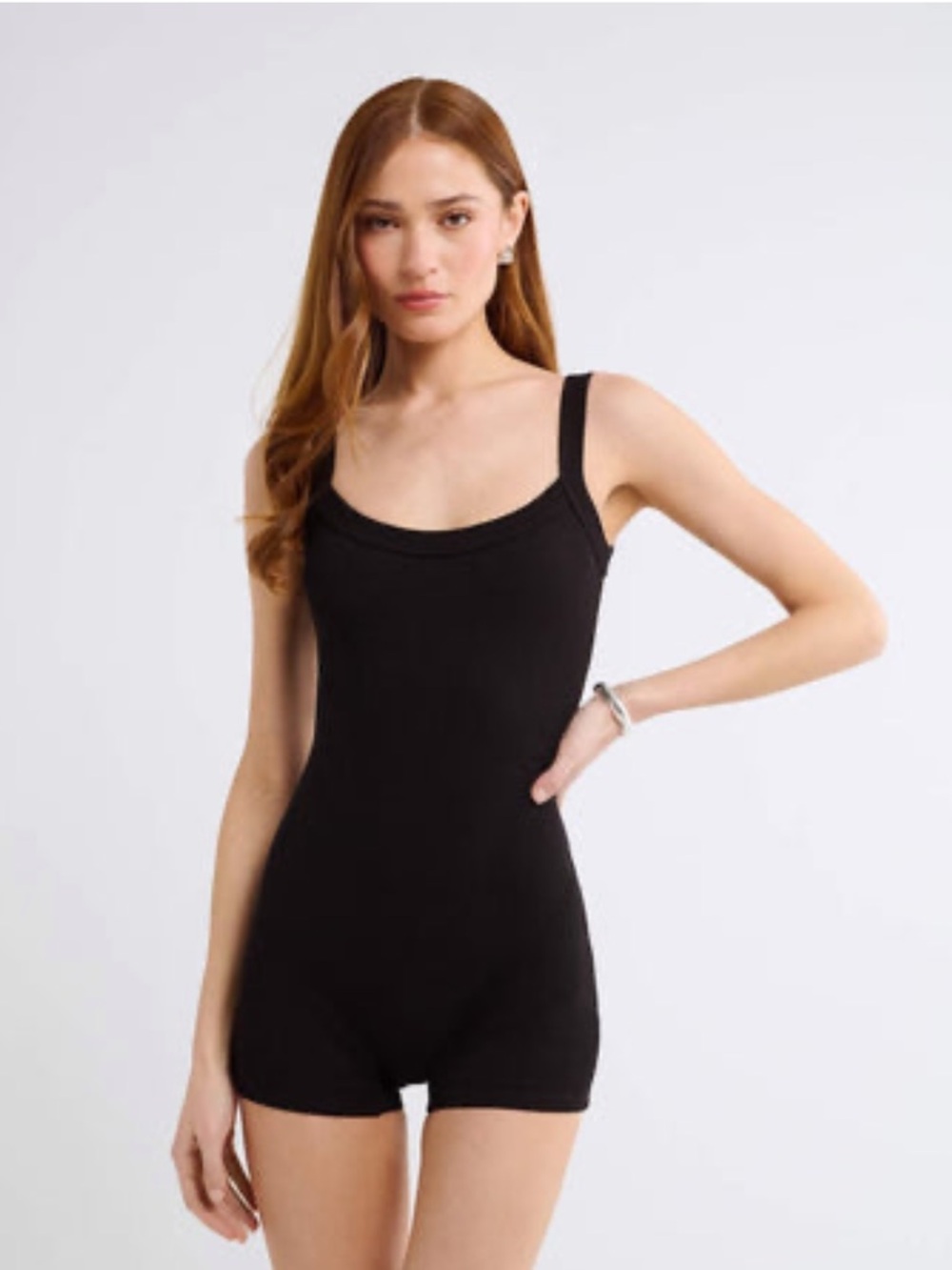 Rumored Black Square Neck Romper Bodysuit